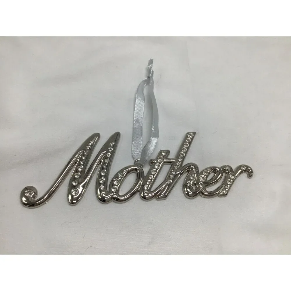 Mother Ornament Silver Tone Rhinestones 6 Inches Ribbon Hanger Holiday Gift Idea